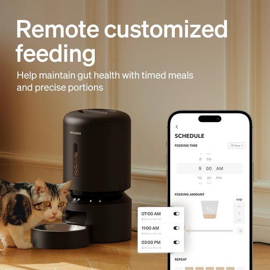 PETLIBRO Automatic Cat Feeder, 5G Wifi Pet Food Dispenser with Freshness Preservation, 5L Timed Feeder with Low Food Sensor, up to 10 Meals per Day, Granary Black