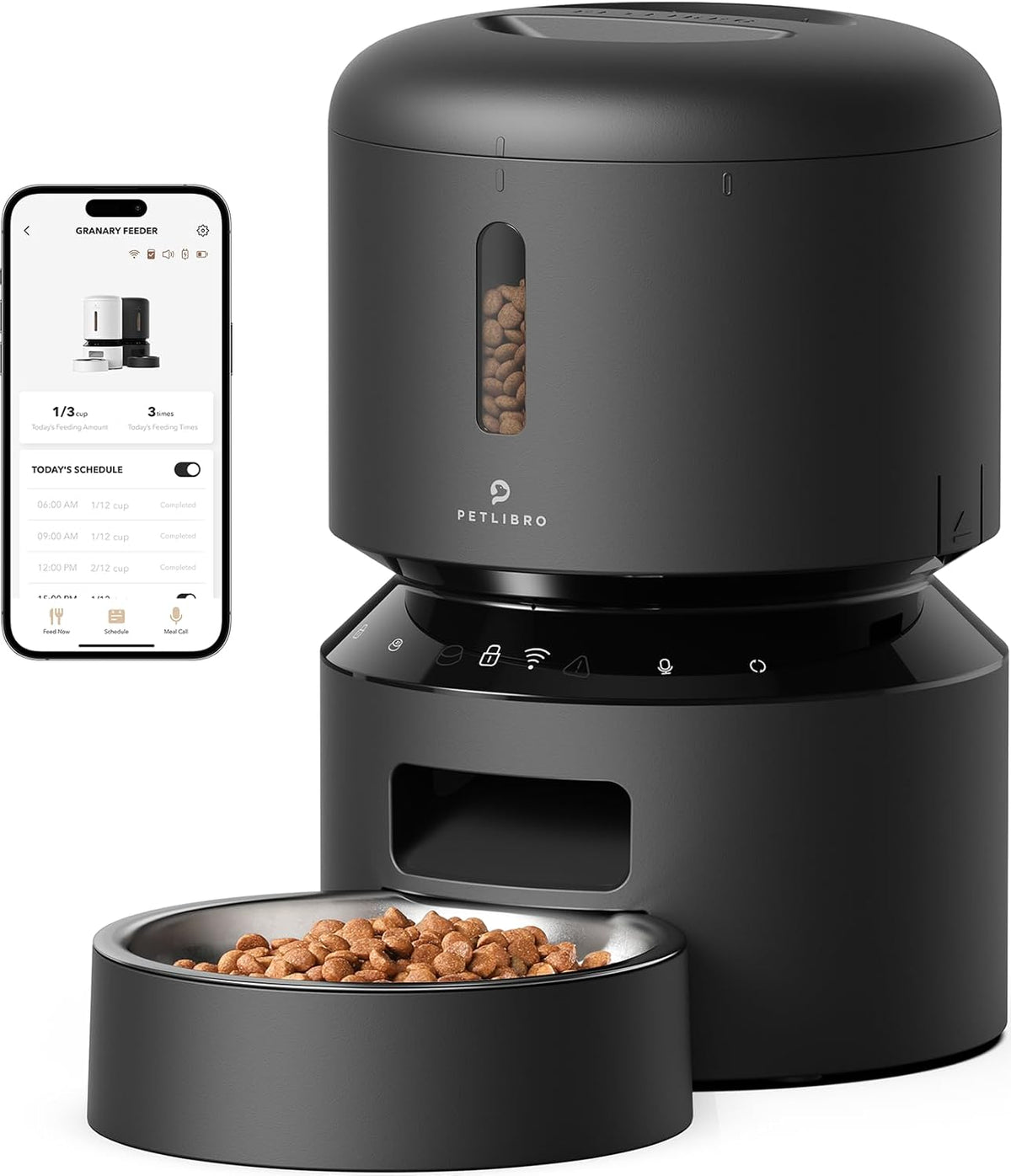 PETLIBRO Automatic Cat Feeder, 5G Wifi Pet Food Dispenser with Freshness Preservation, 5L Timed Feeder with Low Food Sensor, up to 10 Meals per Day, Granary Black