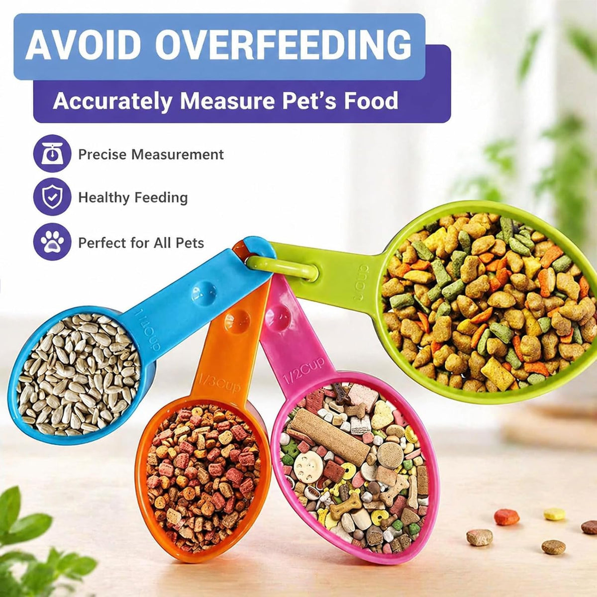 Pet Food Scoop Set of 4, Measuring Cups for Dogs & Cats