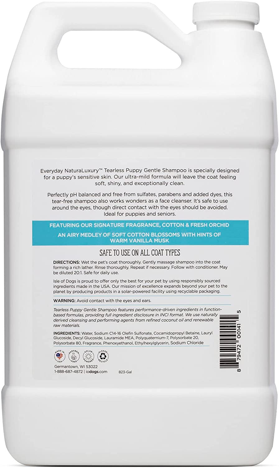Natural Tearless Puppy Shampoo, Sulfate & Paraben Free, 1 Gallon