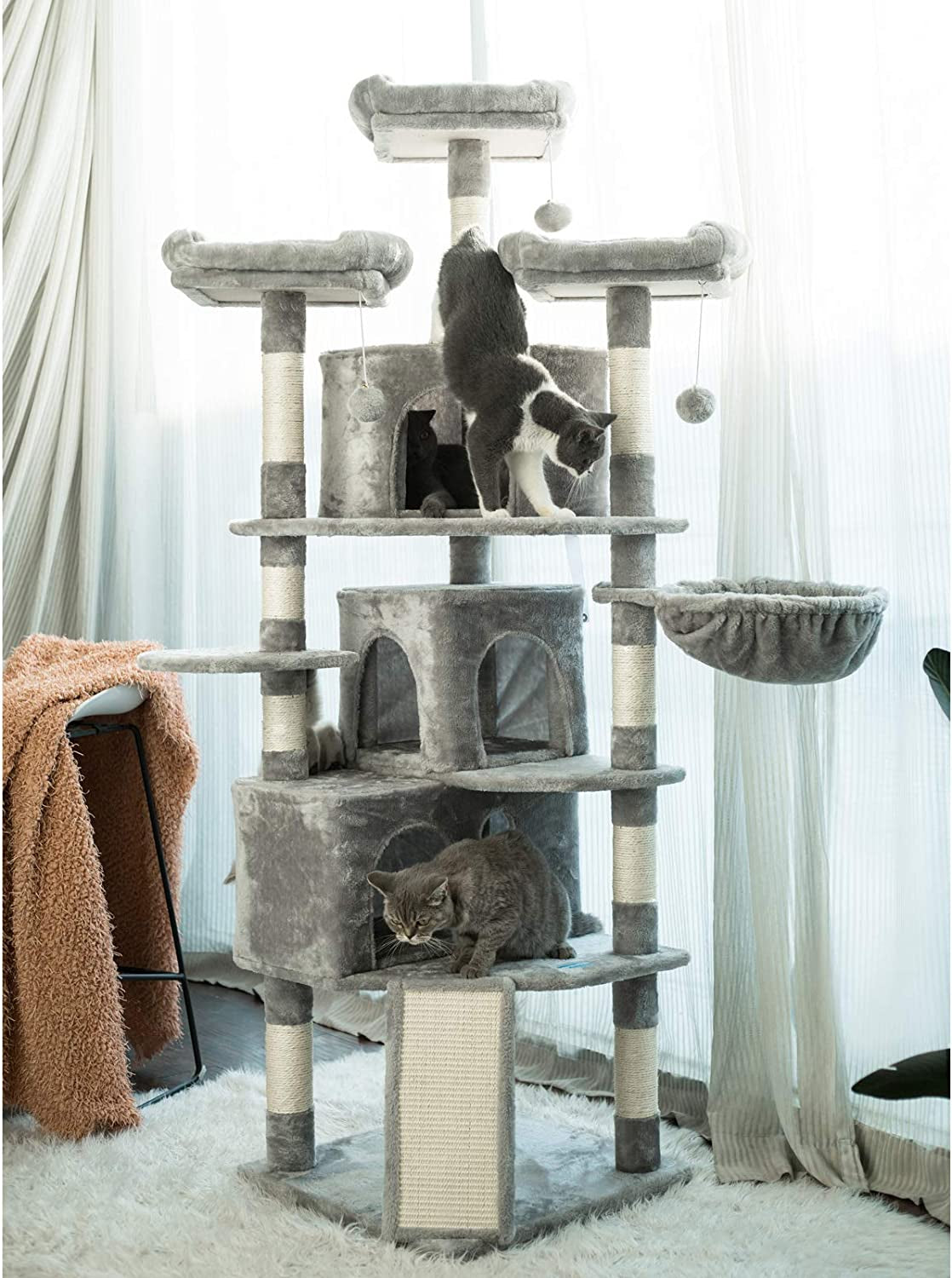 73.4-Inch XL Cat Tree with 3 Caves & Scratching Posts