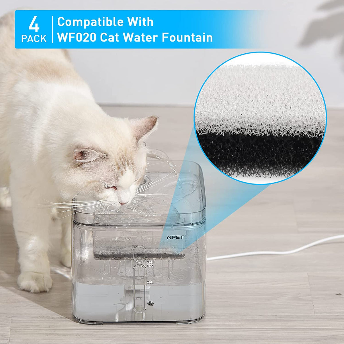 Cat & Dog Water Fountain Replacement Filters, 4-Pack