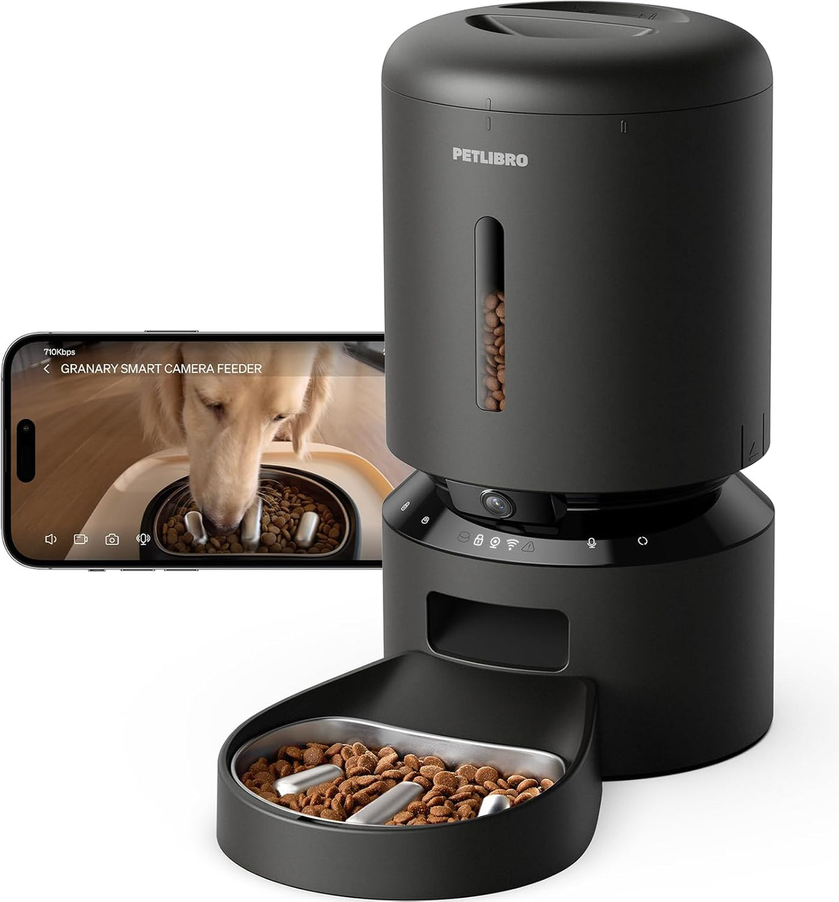 PETLIBRO Automatic Cat Feeder, 5G Wifi Pet Food Dispenser with Freshness Preservation, 5L Timed Feeder with Low Food Sensor, up to 10 Meals per Day, Granary Black