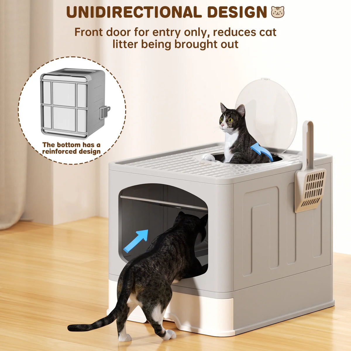 Cshidworld Large Foldable Cat Litter Box with Scoop, Front Entry Top Exit