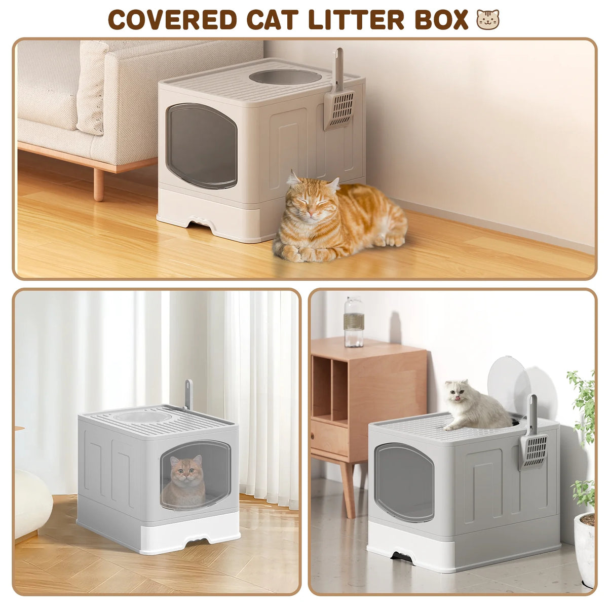 Cshidworld Large Foldable Cat Litter Box with Scoop, Front Entry Top Exit