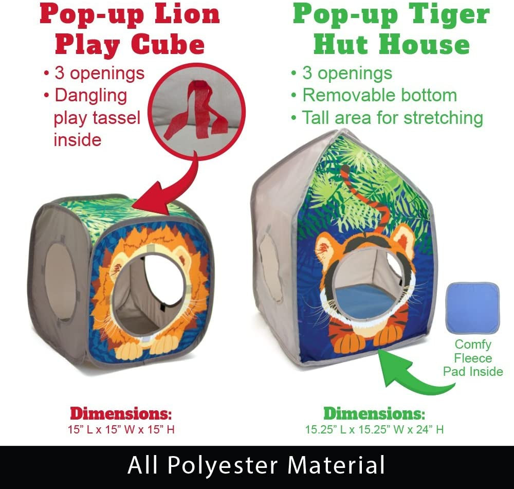 Safari Jungle Cat Play Set, Collapsible Pop-Up Cat Toys Combo