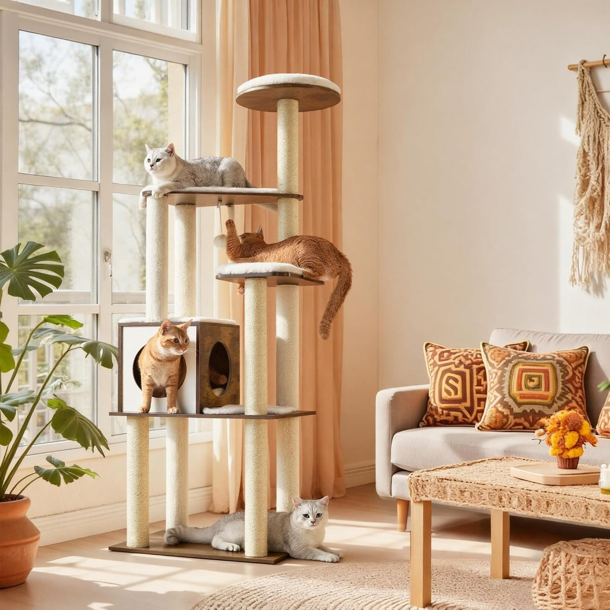 Cat Tree, 64.6-Inch Modern Cat Tower, Multi-Level Condo