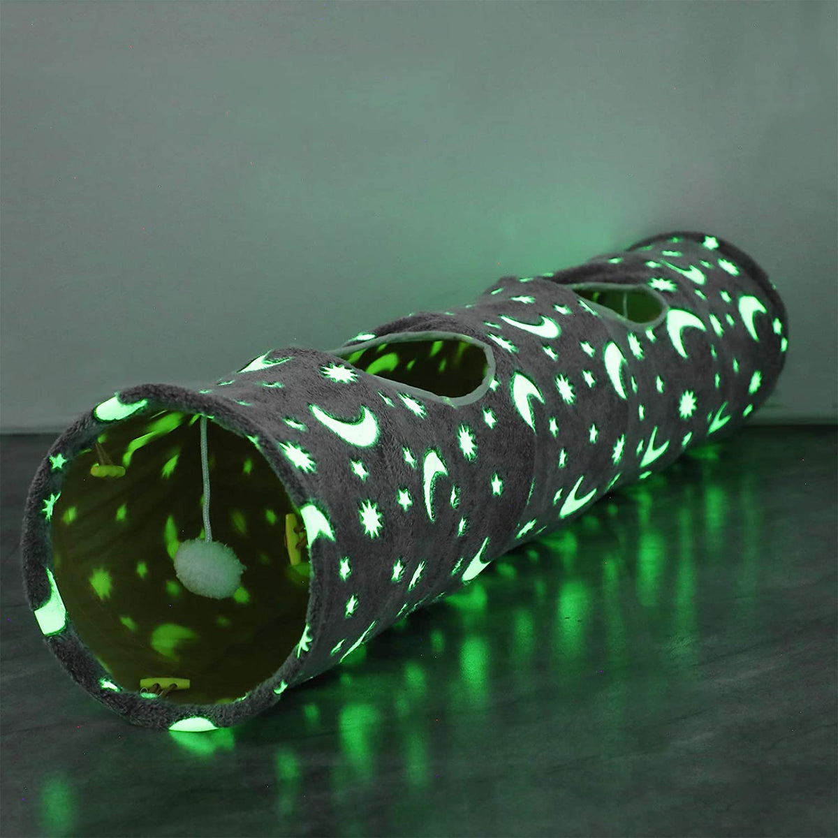 Cat Tunnel Tube with Plush Ball Toys Collapsible Self-Luminous