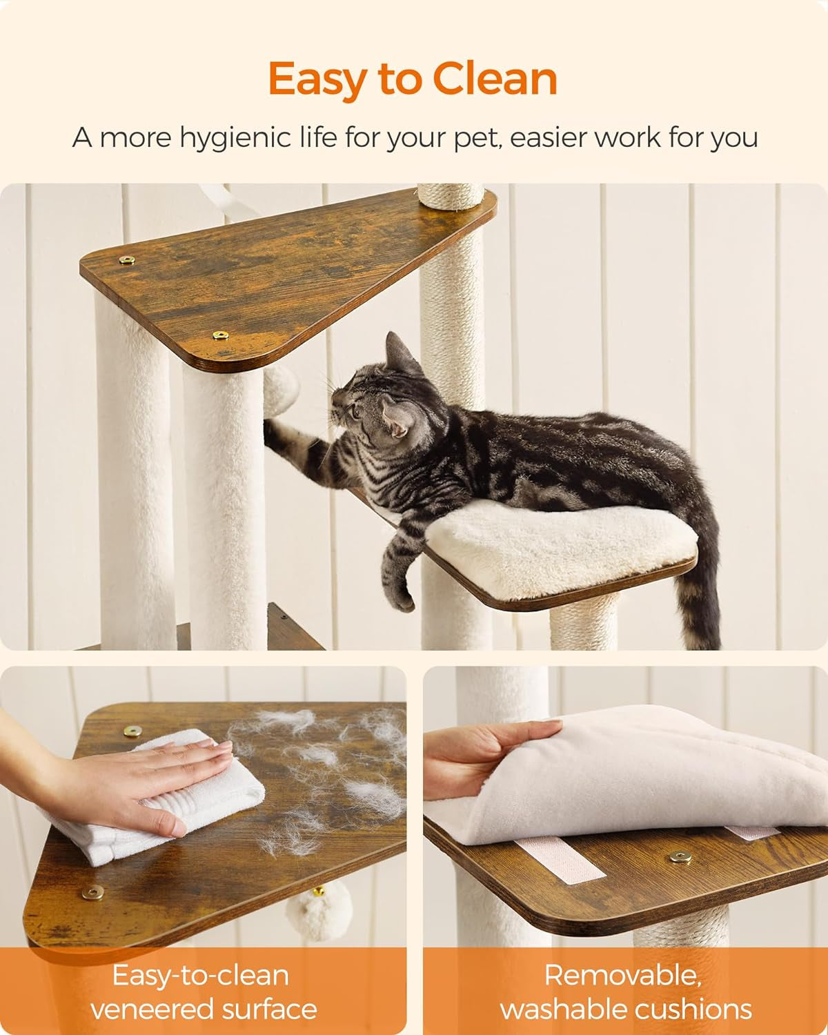 Cat Tree, 64.6-Inch Modern Cat Tower, Multi-Level Condo
