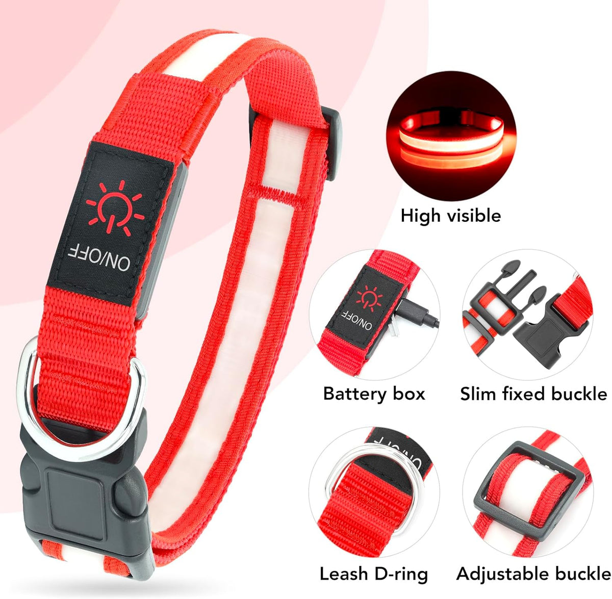 LED Dog Collar, Light up Dog Collar Adjustable USB Rechargeable