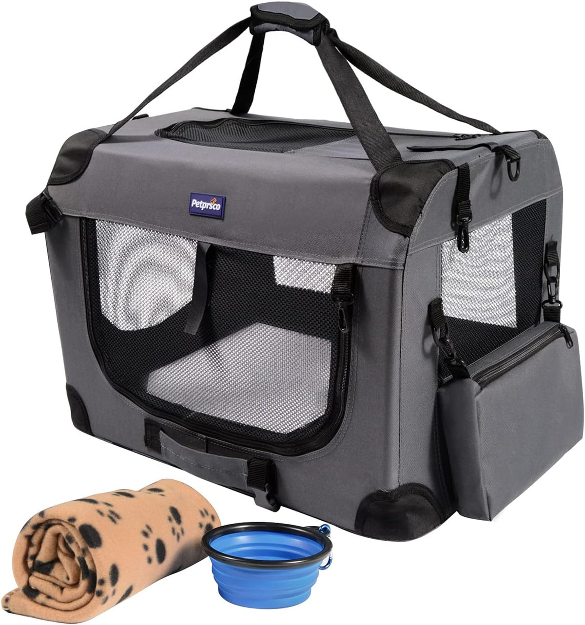 Portable Collapsible Dog Crate with Blanket & Foldable Bowl