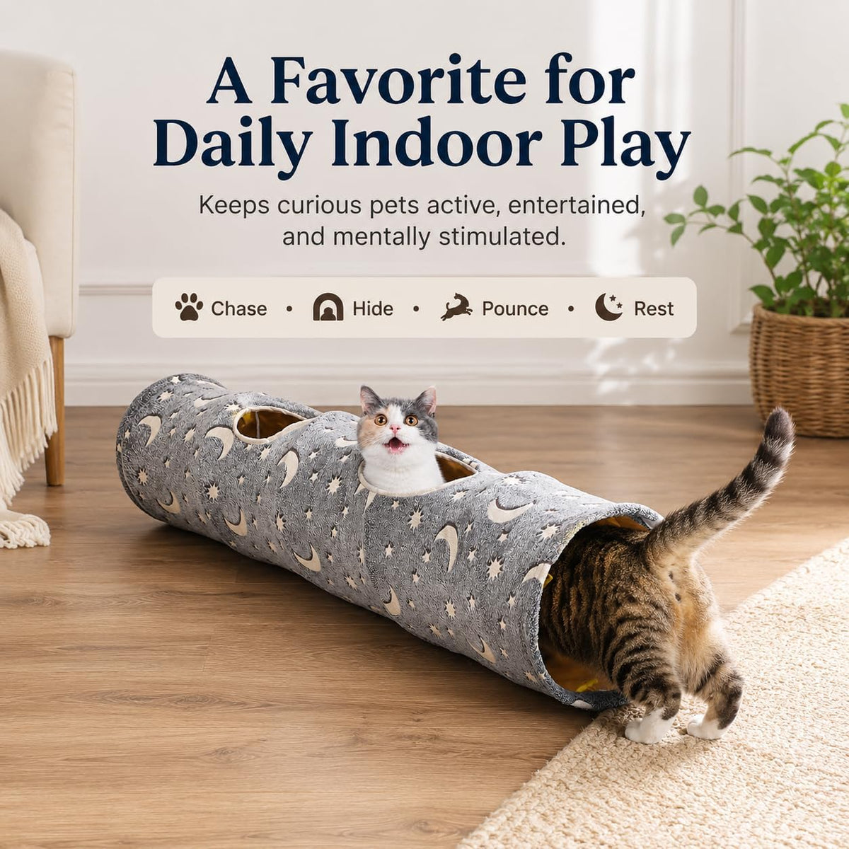 Cat Tunnel Tube with Plush Ball Toys Collapsible Self-Luminous