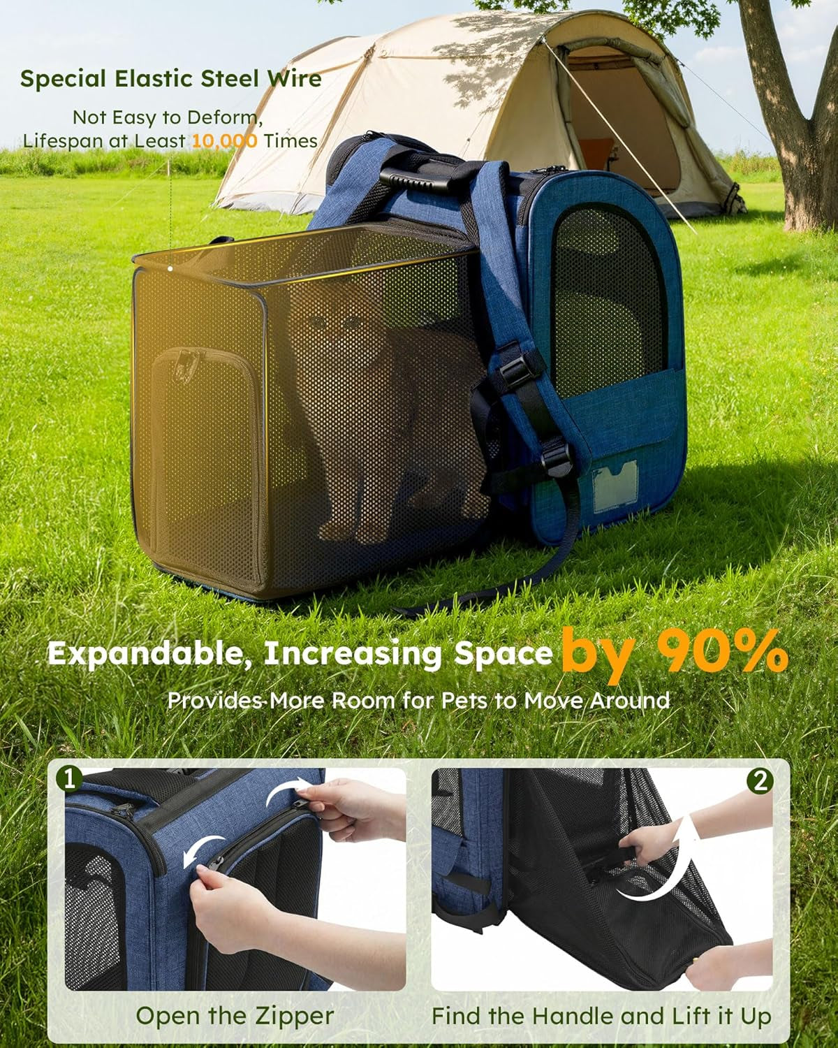 Expandable Cat Backpack Carrier with Breathable Window