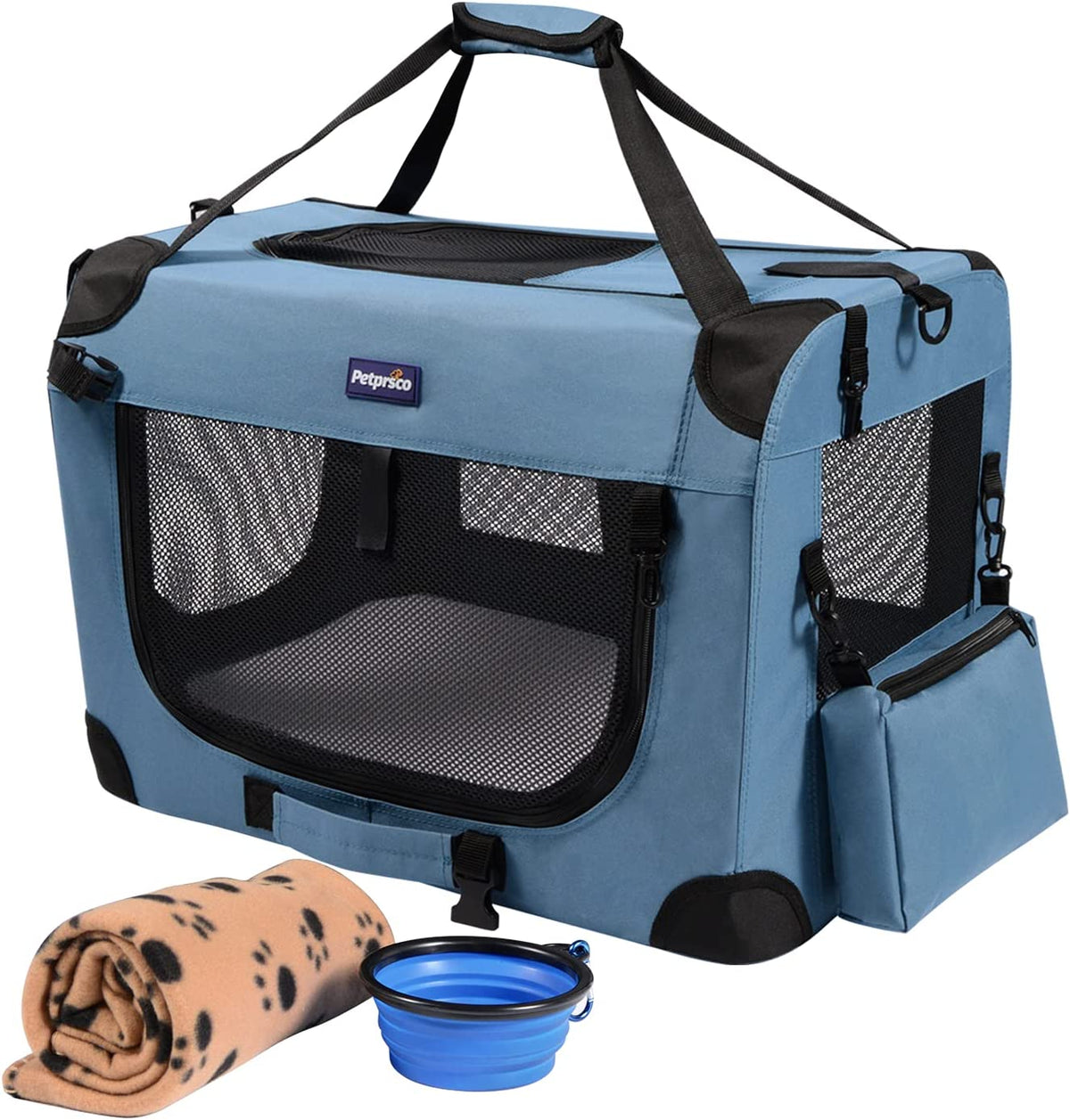 Portable Collapsible Dog Crate with Blanket & Foldable Bowl