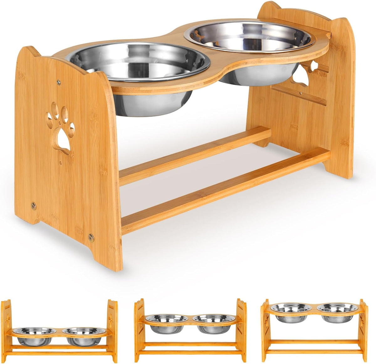 X-ZONE PET Elevated Dog Bowls, Adjustable Bamboo Raised Feeder for Large Dogs
