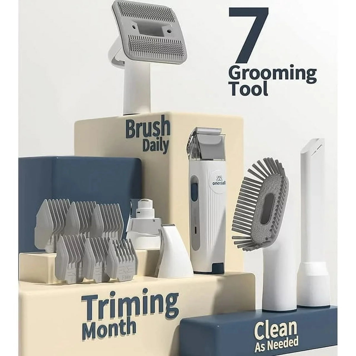 7-In-1 Dog Grooming Vacuum Kit, Low Noise with Professional Tools