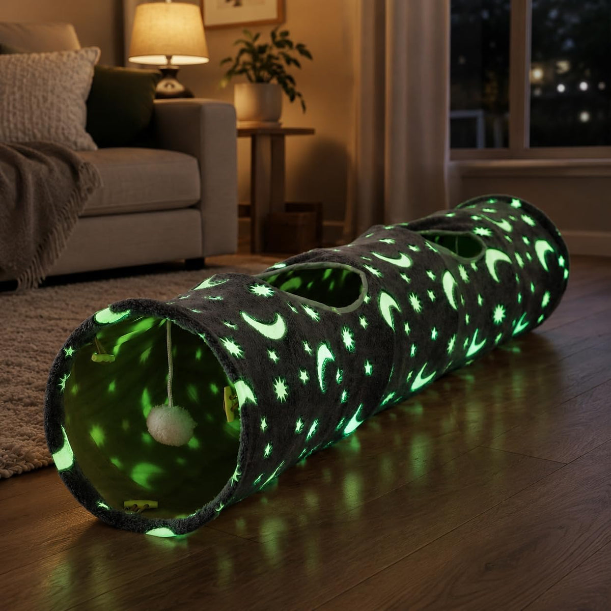 Cat Tunnel Tube with Plush Ball Toys Collapsible Self-Luminous