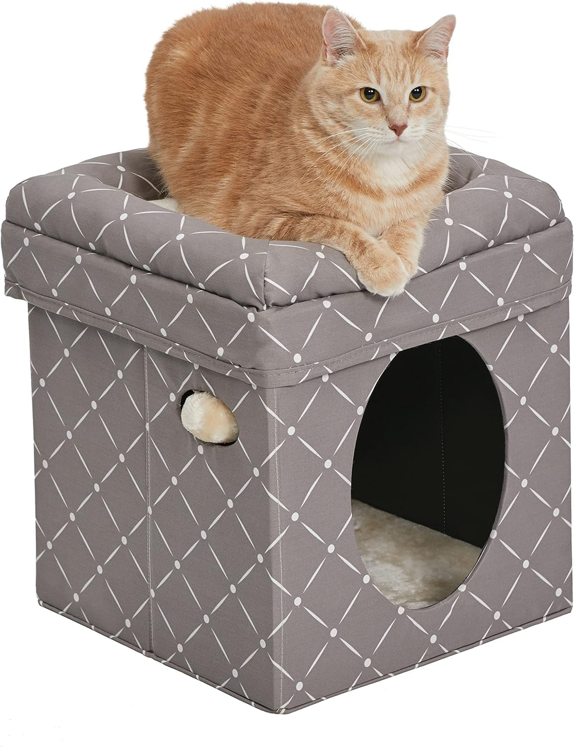 Midwest Feline Nuvo Curious Cat Cube, Foldable Hideout with Bolstered Bed