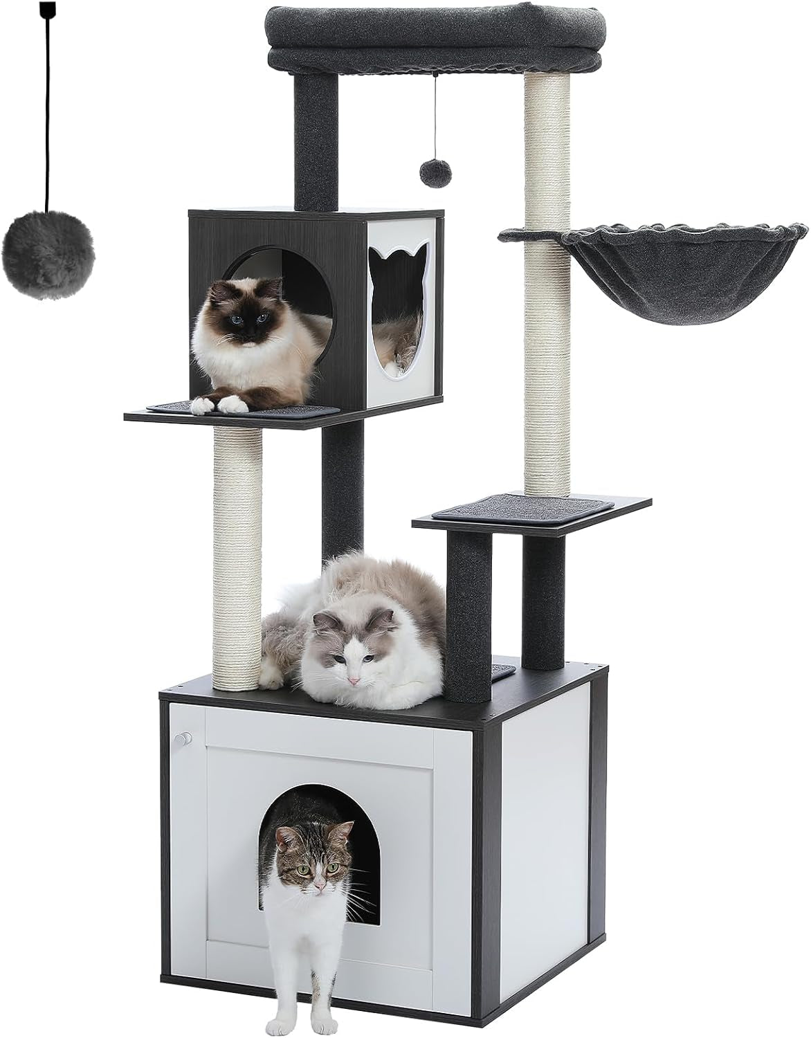 46-Inch Modern Cat Tower with Litter Box Enclosure & Hammock