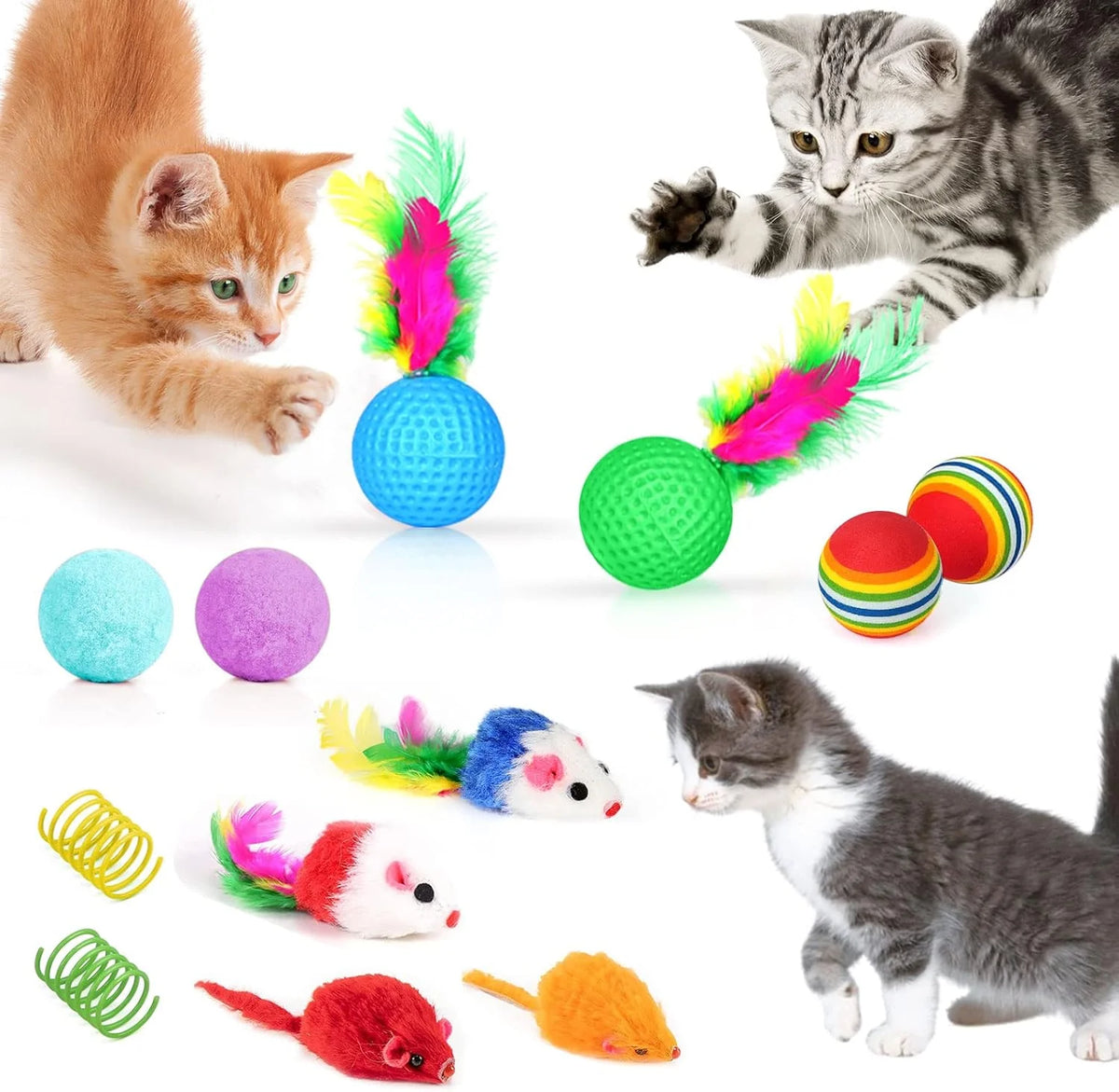 34-Piece Interactive Cat Toy Set with Collapsible Tunnel