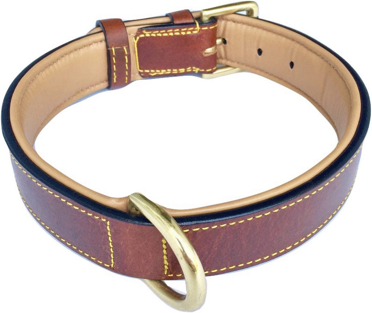 Padded Leather Dog Collar, Genuine Leather, Large