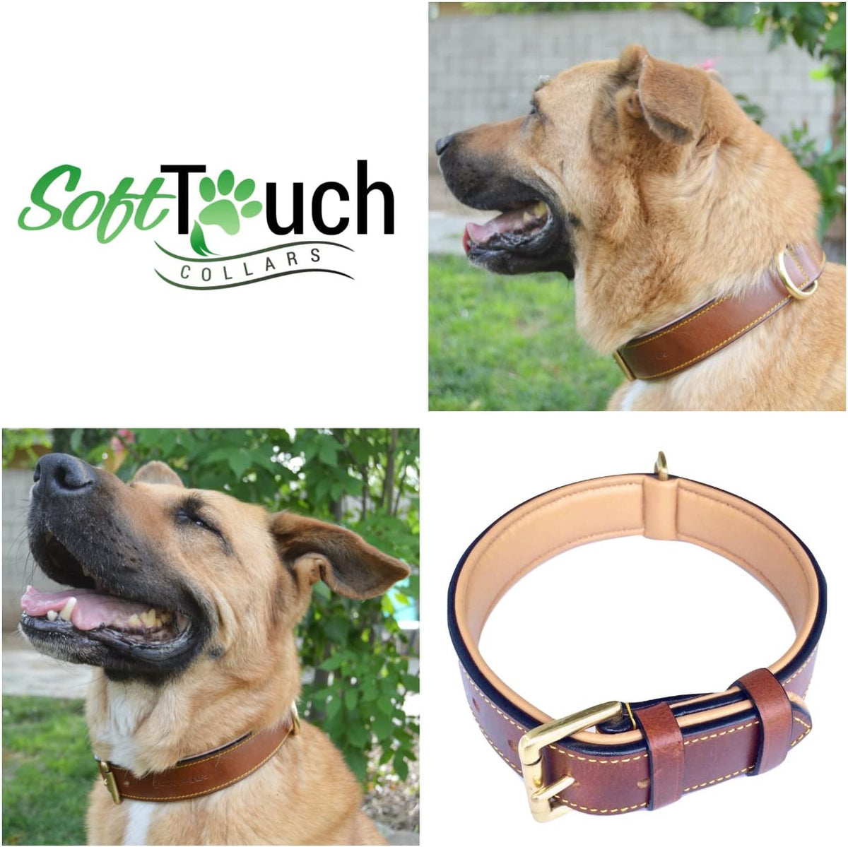 Padded Leather Dog Collar, Genuine Leather, Large