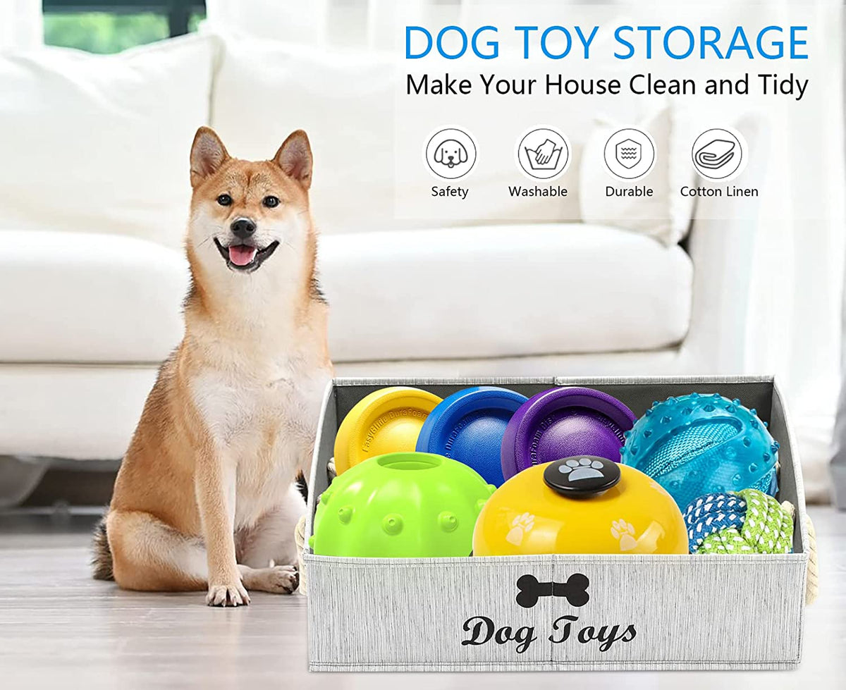 Large Dog Toy Storage Bin, Canvas Organizer Basket