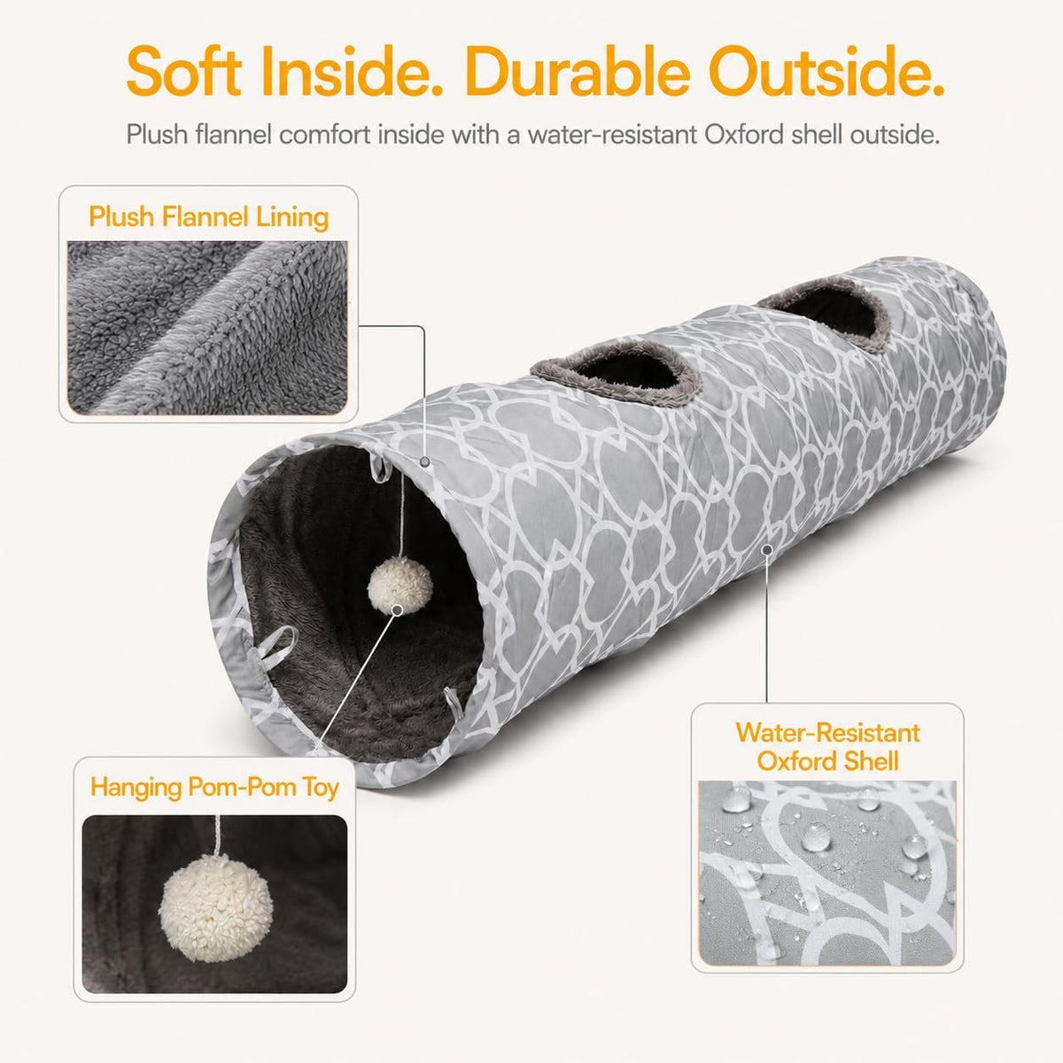 Geometric Straight Cat Tunnel with Plush Interior & Balls