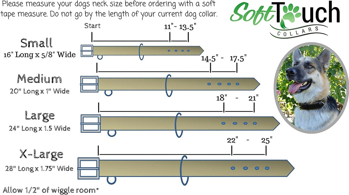 Padded Leather Dog Collar, Genuine Leather, Large