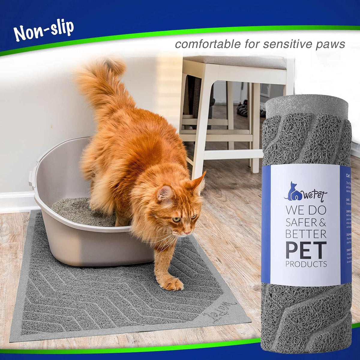 Wepet Cat Litter Box Mat, Durable PVC Trapping Rug