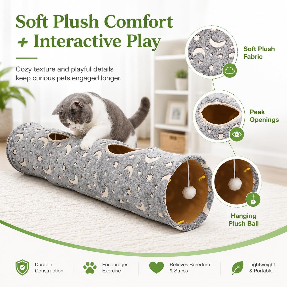 Cat Tunnel Tube with Plush Ball Toys Collapsible Self-Luminous