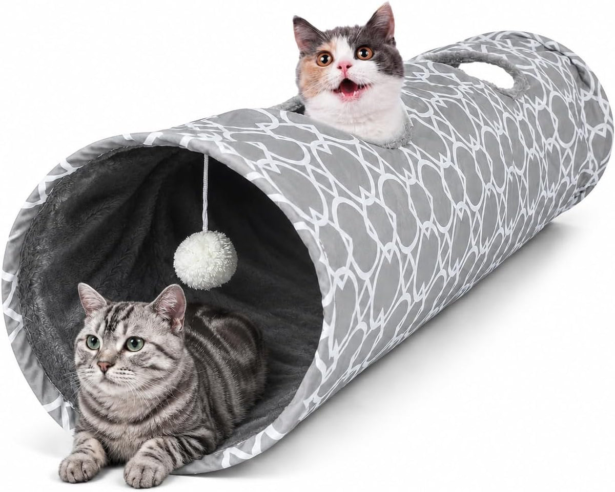 Geometric Straight Cat Tunnel with Plush Interior & Balls