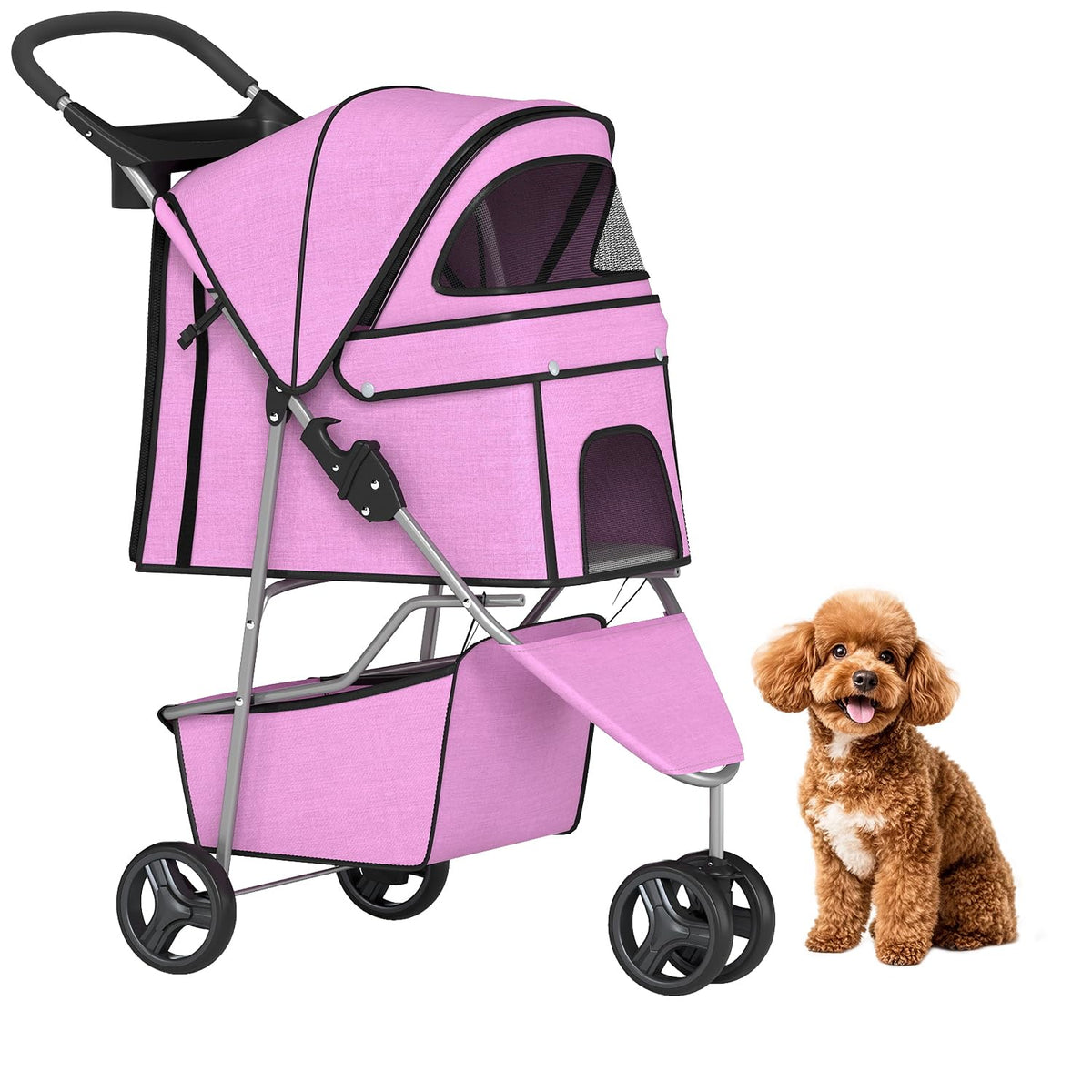 3-Wheel Folding Pet Stroller with Cup Holder