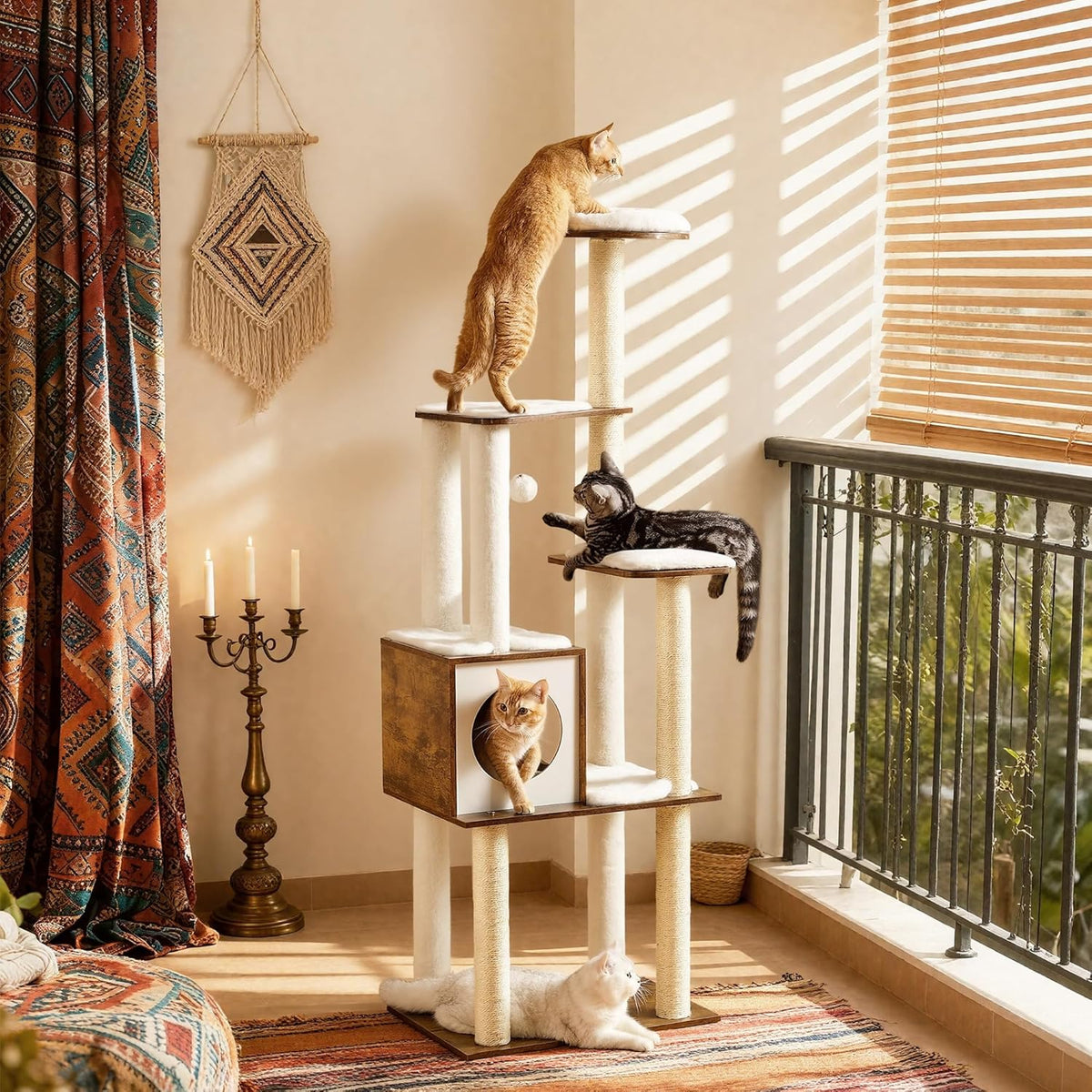Cat Tree, 64.6-Inch Modern Cat Tower, Multi-Level Condo