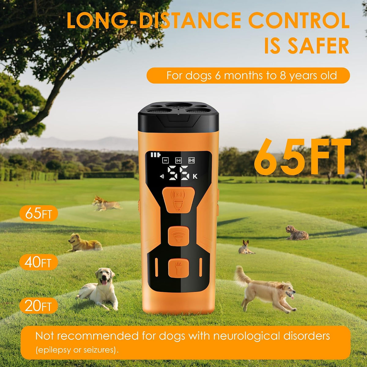 Anti Barking Device for Dogs, 3X Ultrasonic Dog Bark Deterrent Devices, 4 Frequencies 5 Training Modes 65Ft Safer Alternatives to Bark Collars, Portable Design with Display for All Dogs (Orange)