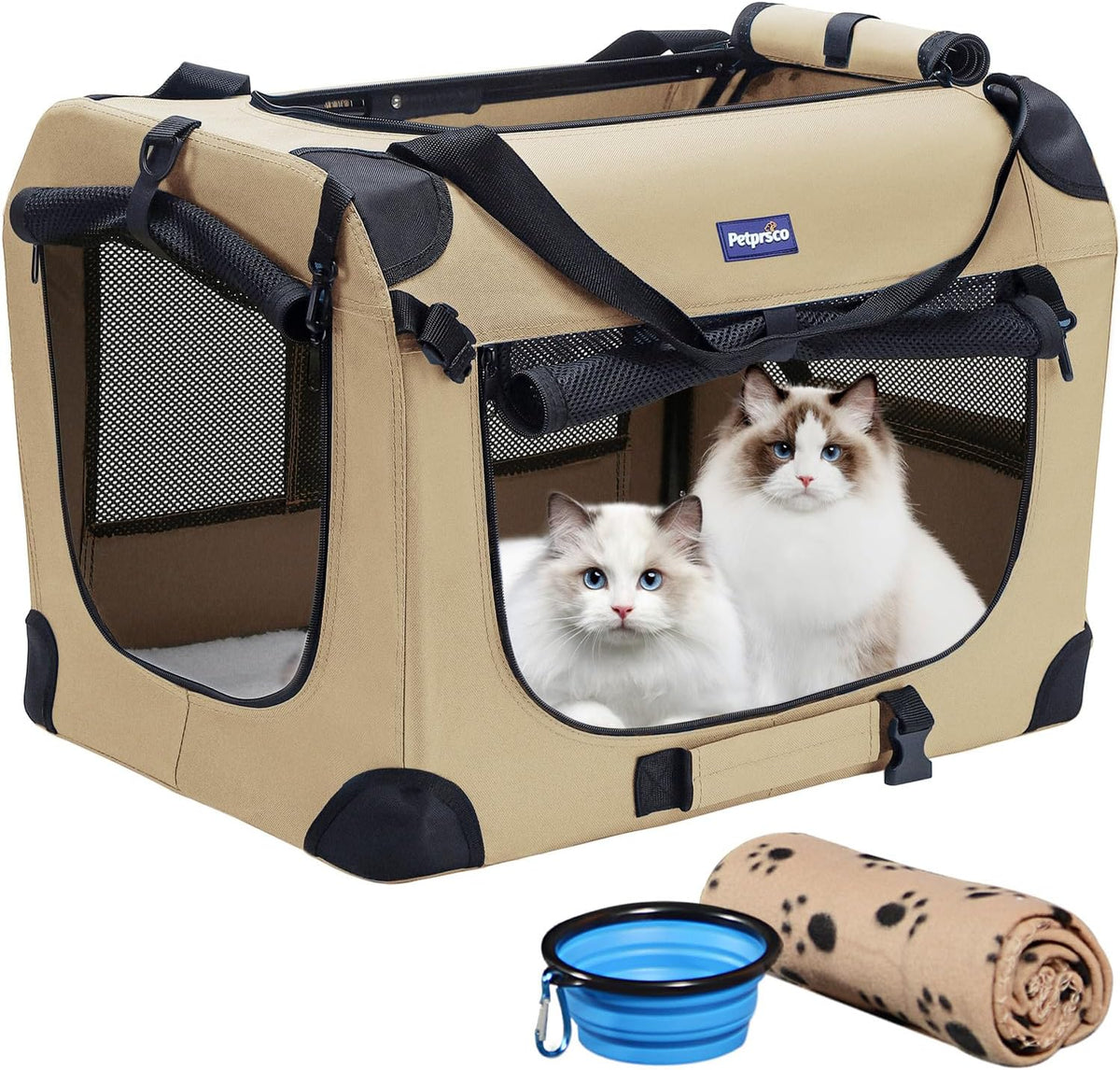 Portable Collapsible Dog Crate with Blanket & Foldable Bowl
