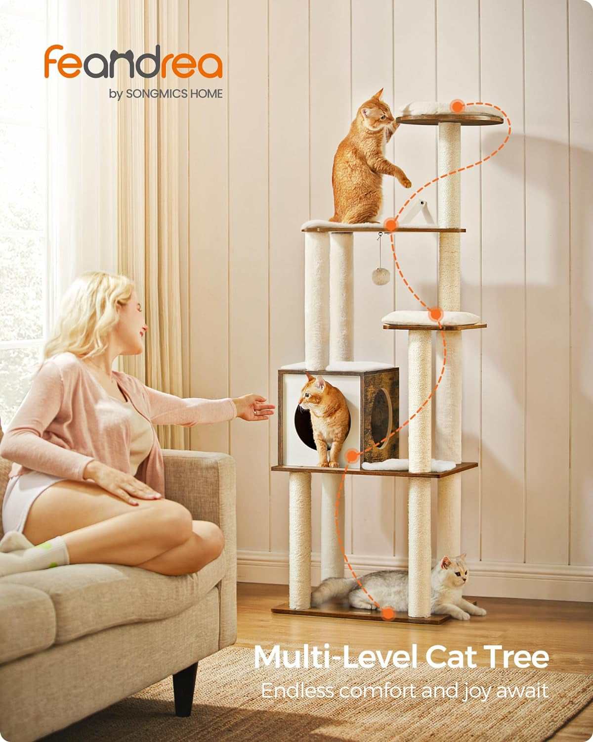 Cat Tree, 64.6-Inch Modern Cat Tower, Multi-Level Condo