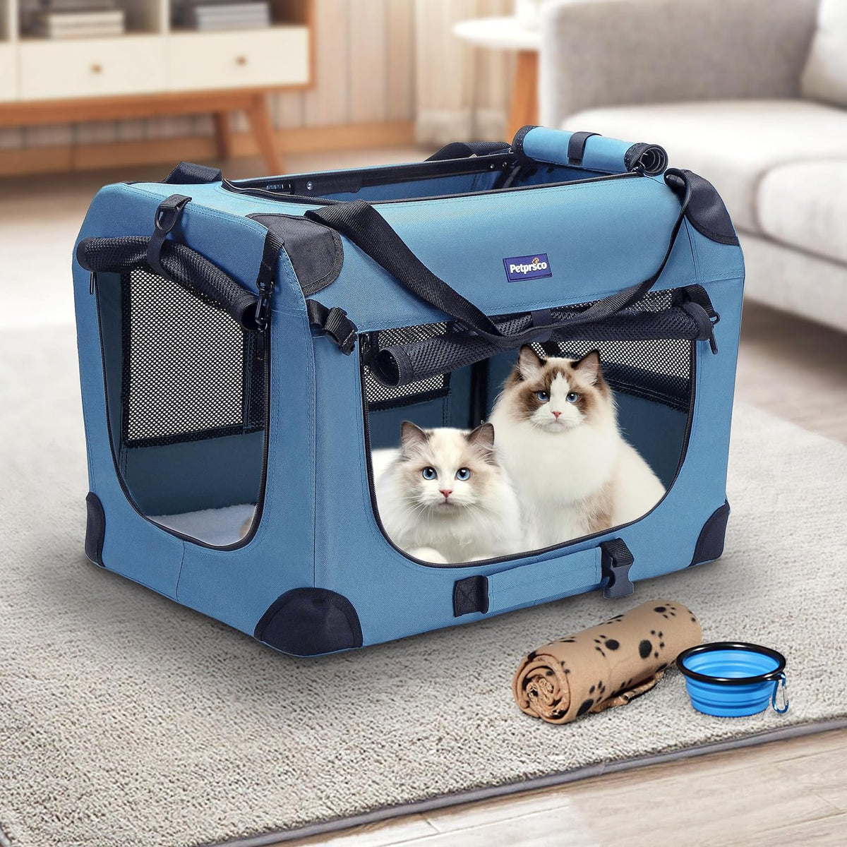 Portable Collapsible Dog Crate with Blanket & Foldable Bowl