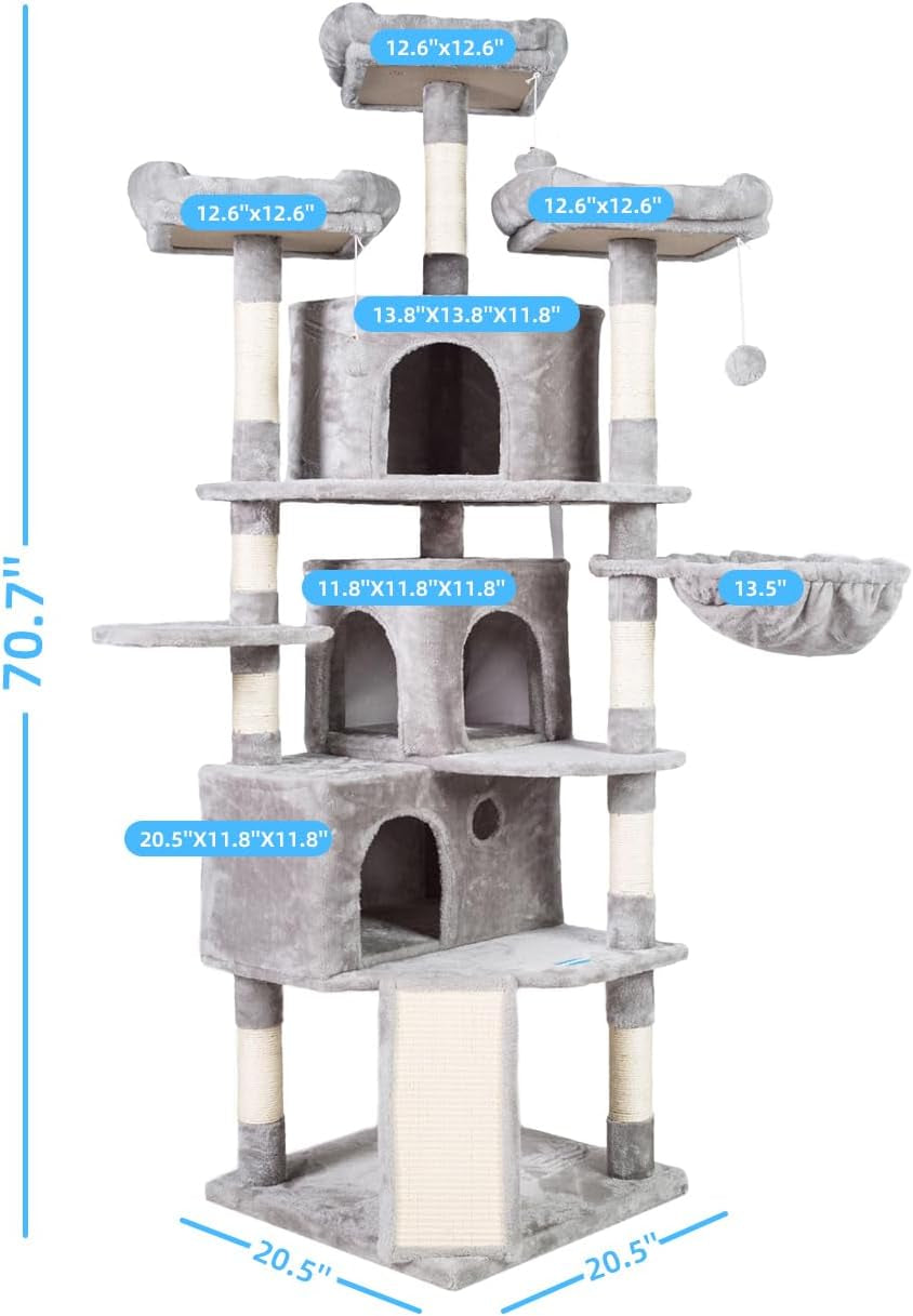 73.4-Inch XL Cat Tree with 3 Caves & Scratching Posts