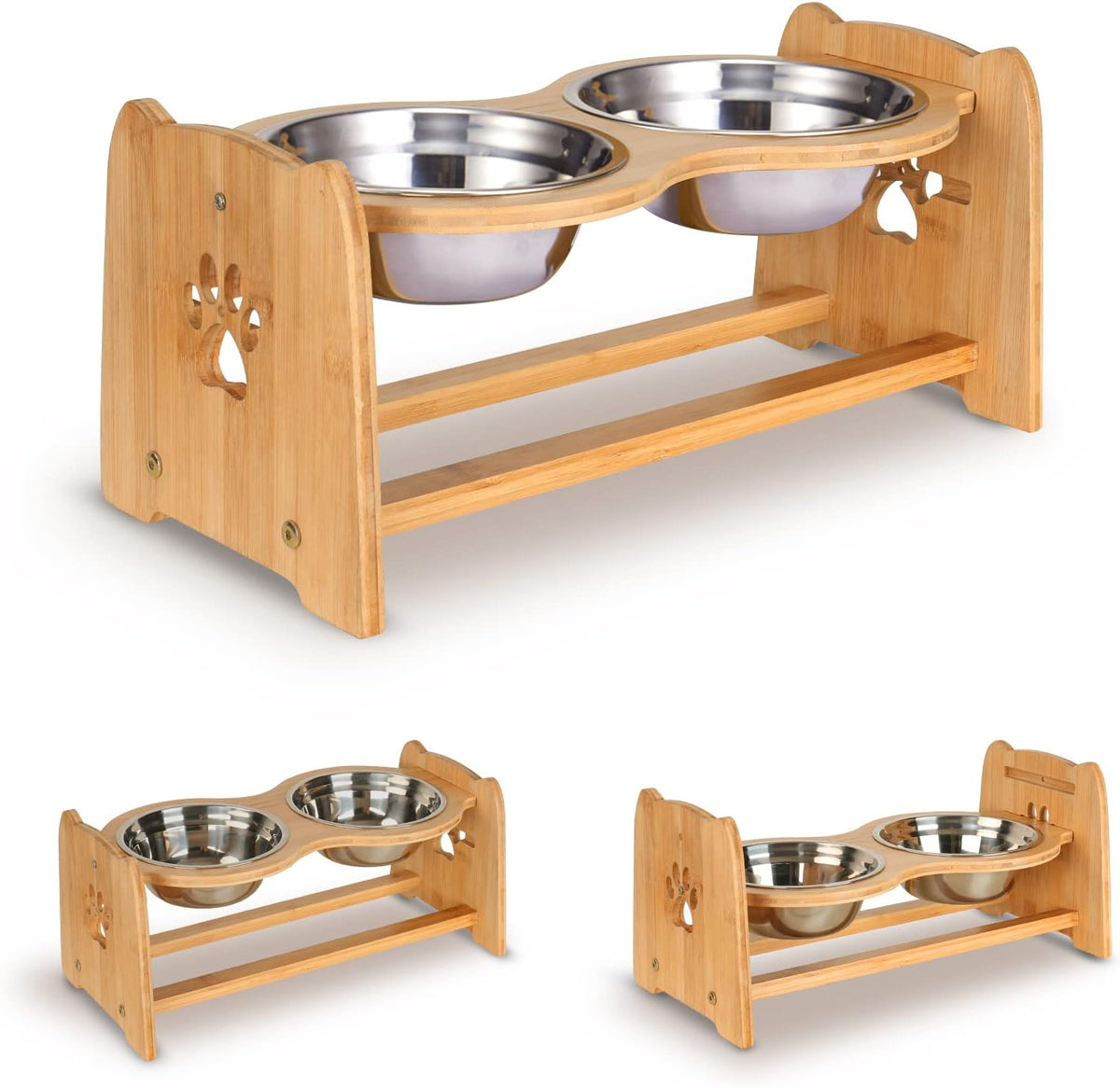 X-ZONE PET Elevated Dog Bowls, Adjustable Bamboo Raised Feeder for Large Dogs