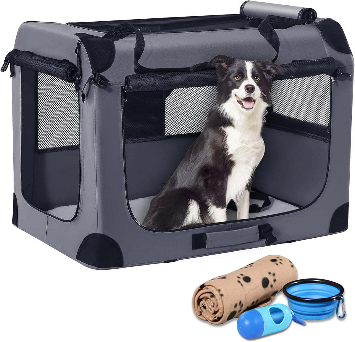 Portable Collapsible Dog Crate with Blanket & Foldable Bowl