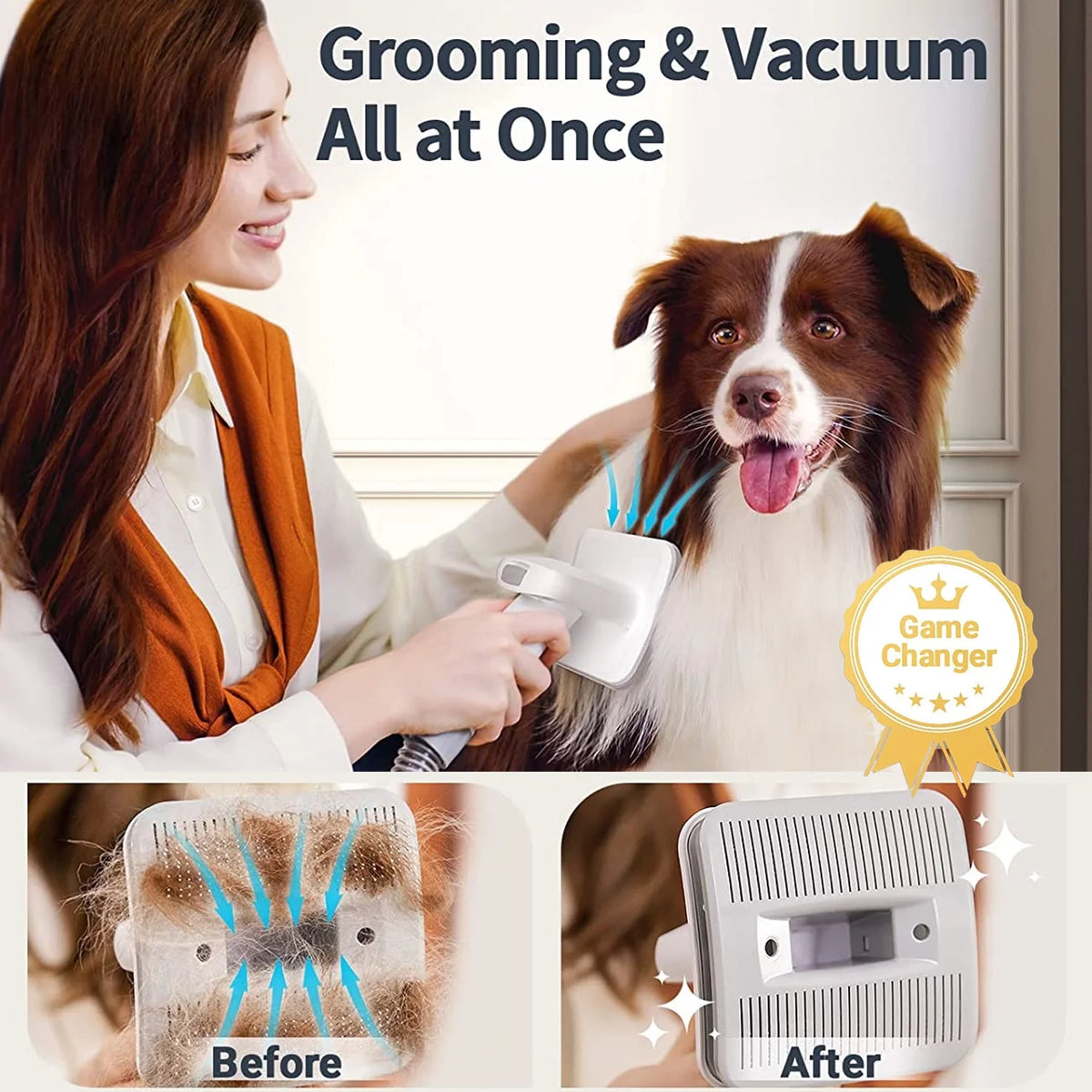 7-In-1 Dog Grooming Vacuum Kit, Low Noise with Professional Tools