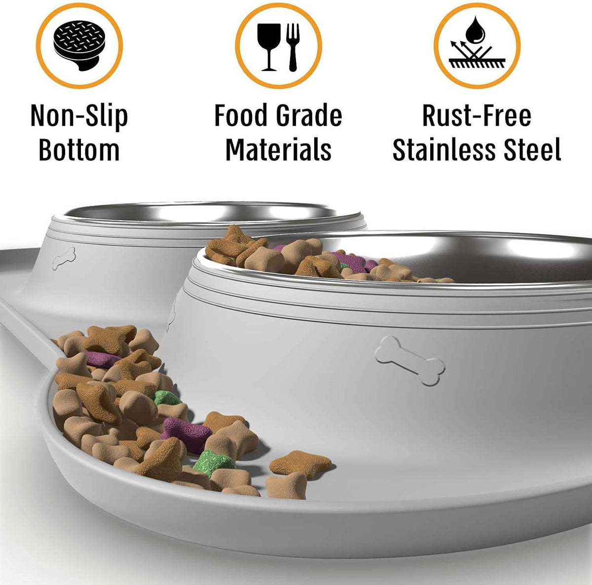 Stainless Steel No-Spill Dog Bowl Set with Silicone Mat