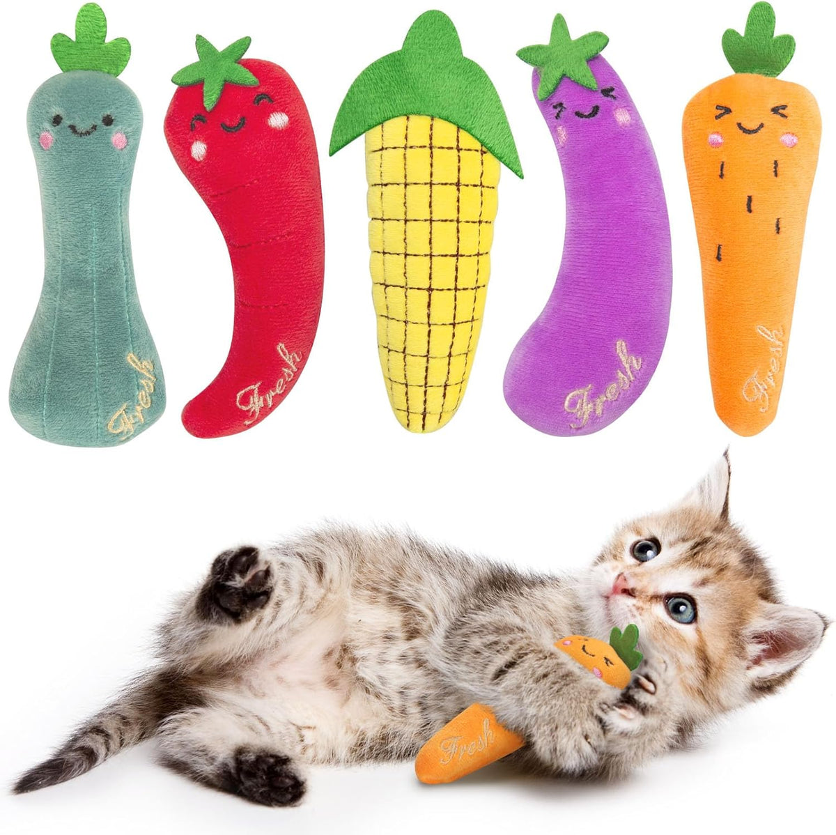 Catnip Plush Toys 5-Pack, Interactive Kicker Chew Toys for Cats
