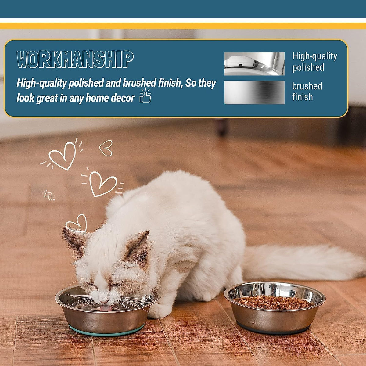 PEGGY11 Lightweight Stainless Steel Cat Bowls, 3-Cup, 2-Pack