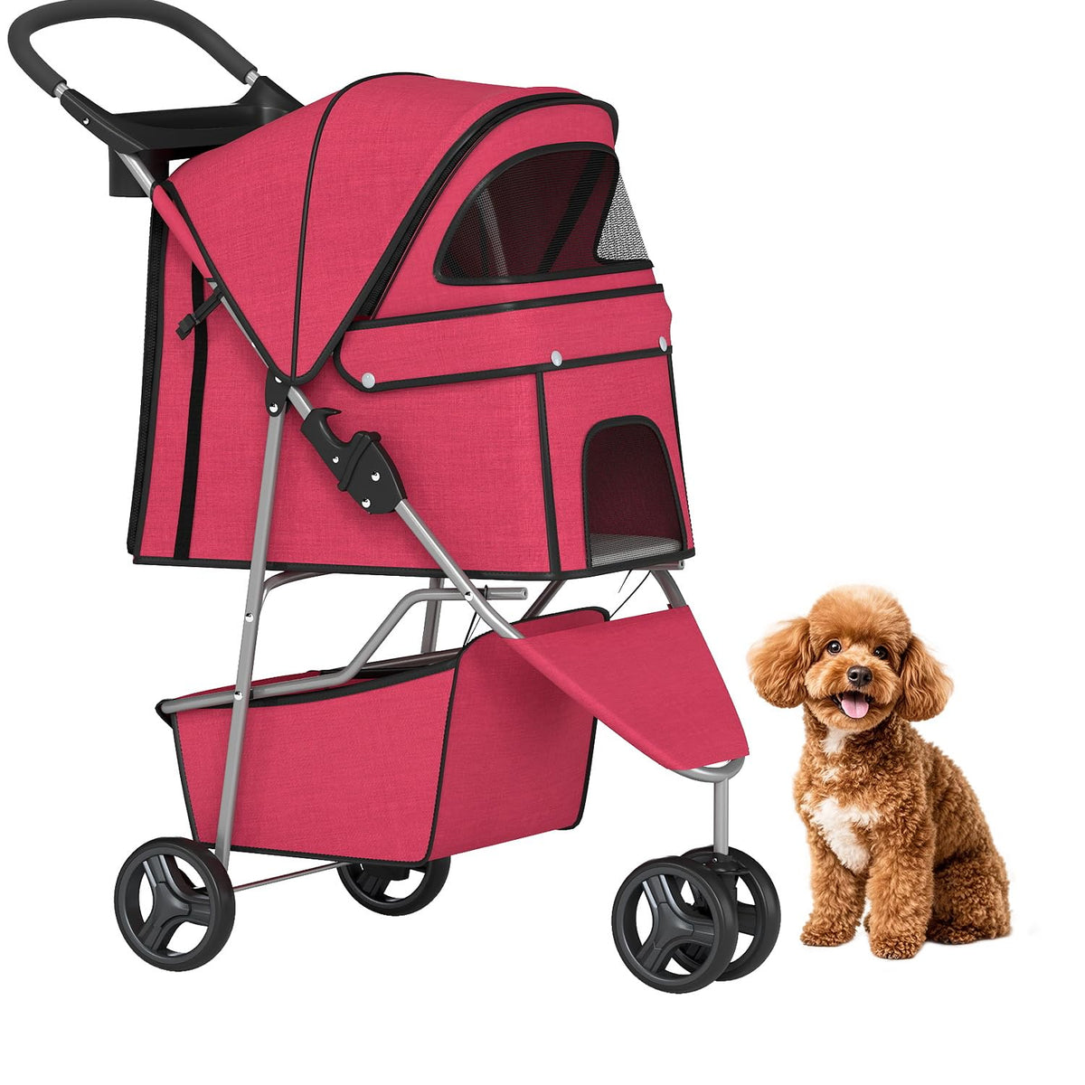 3-Wheel Folding Pet Stroller with Cup Holder