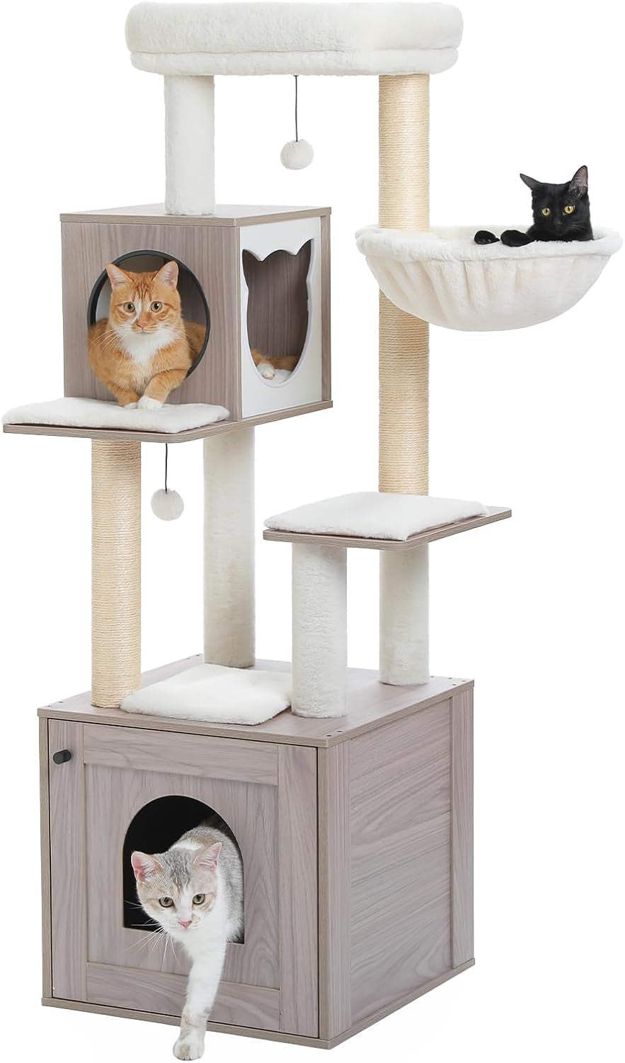 46-Inch Modern Cat Tower with Litter Box Enclosure & Hammock
