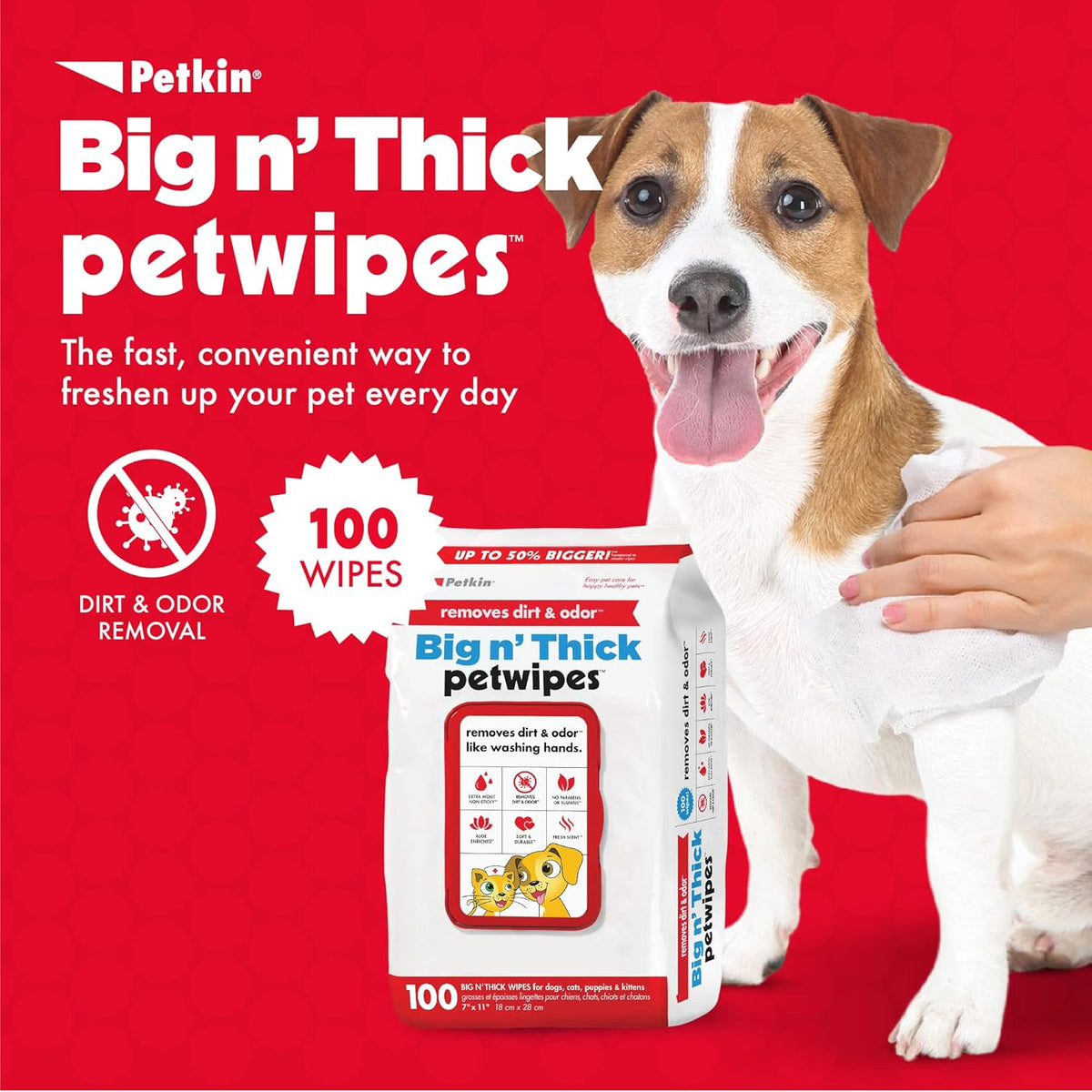 Large Pet Cleaning Wipes for Dogs & Cats, 100-Count