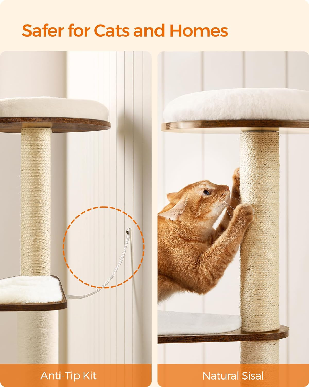 Cat Tree, 64.6-Inch Modern Cat Tower, Multi-Level Condo