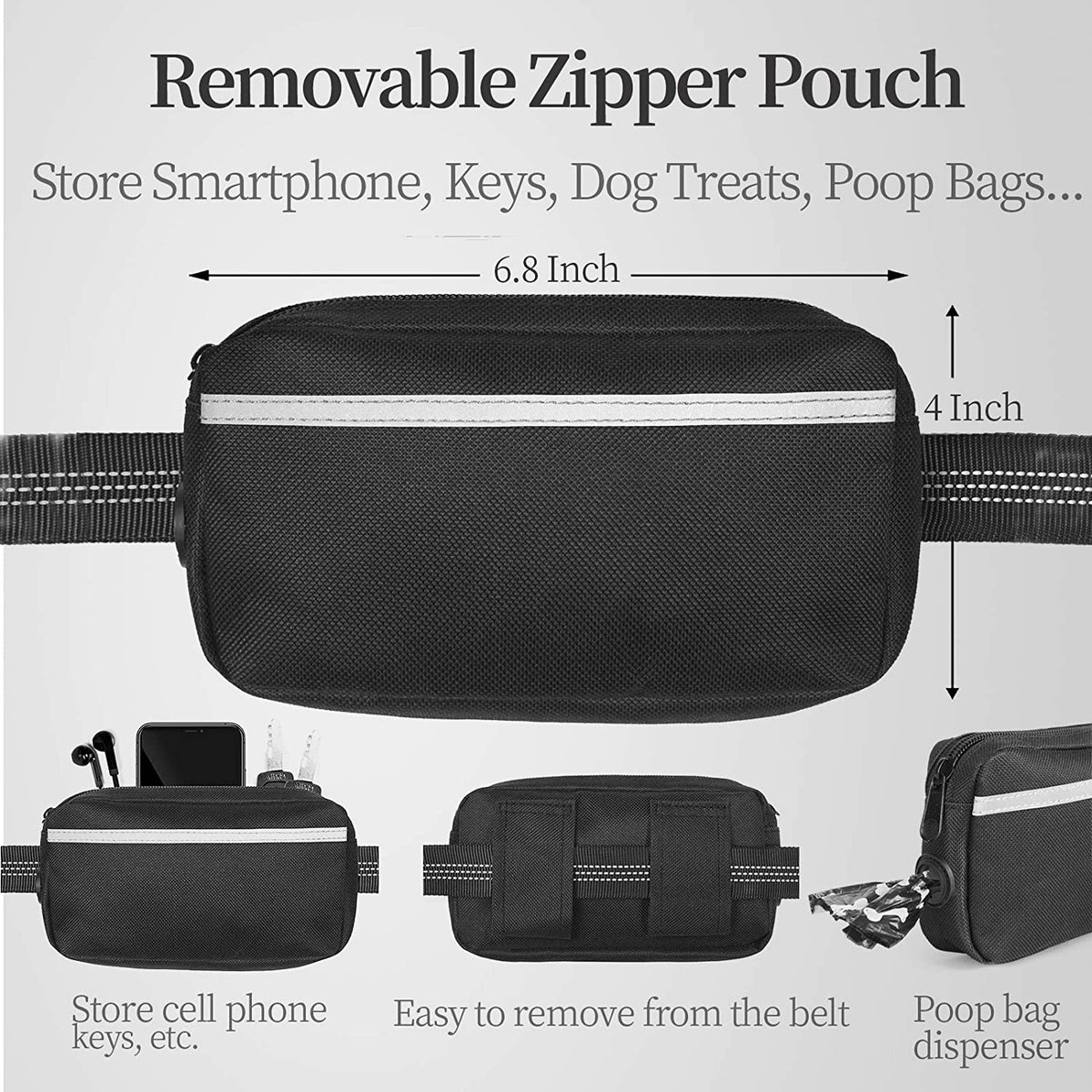 Iyoshop Hands Free Dog Leash with Zipper Pouch, Dual Padded Handles